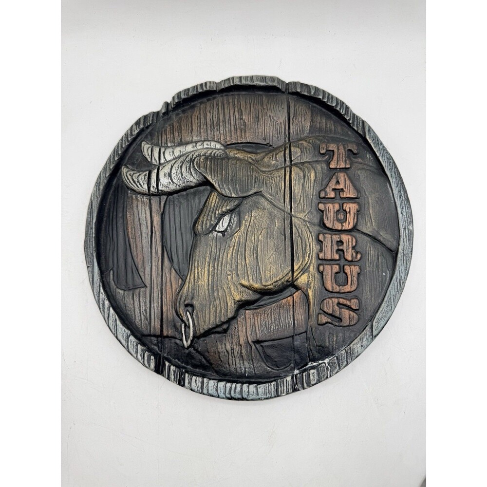 Vintage Zodiac Sign Taurus Chalkware Wall Hanging Mid Century Astrological Sign